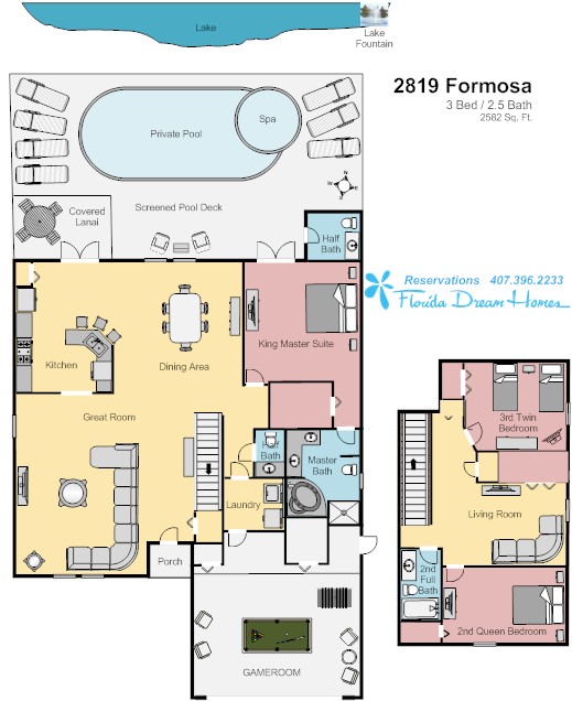 Floor Plan for 3Bed/2.5Bath Lakeside Leisure Right Next to Disney